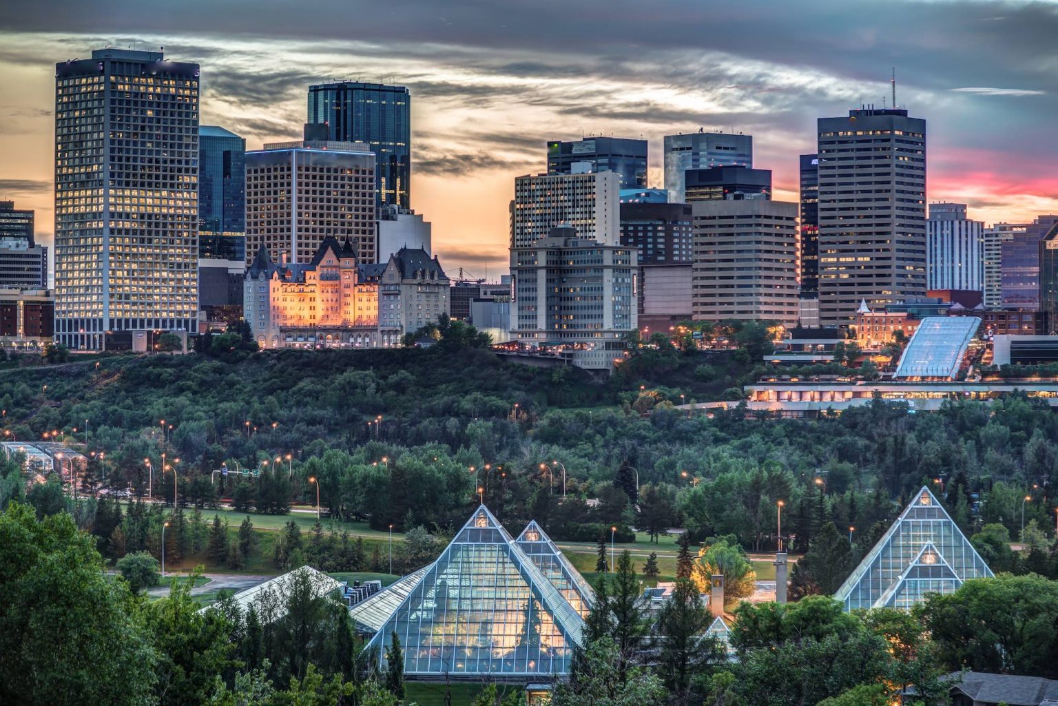 An evening picture of downtown Edmonton, in the who we are section.