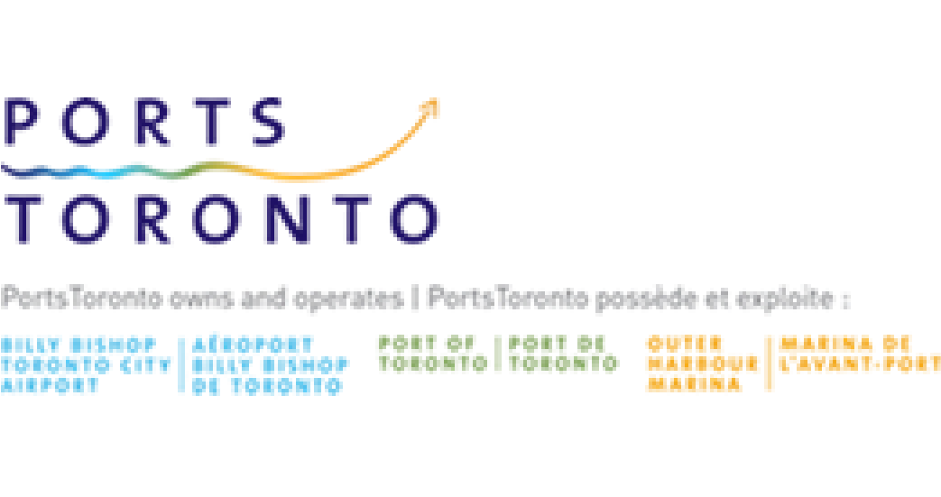Logo of Ports Toronto, in the who we are section. Logo indicates that they own and operate Billy Bishop Toronto City Airport, Port of Toronto, and Outer Harbour Marina.