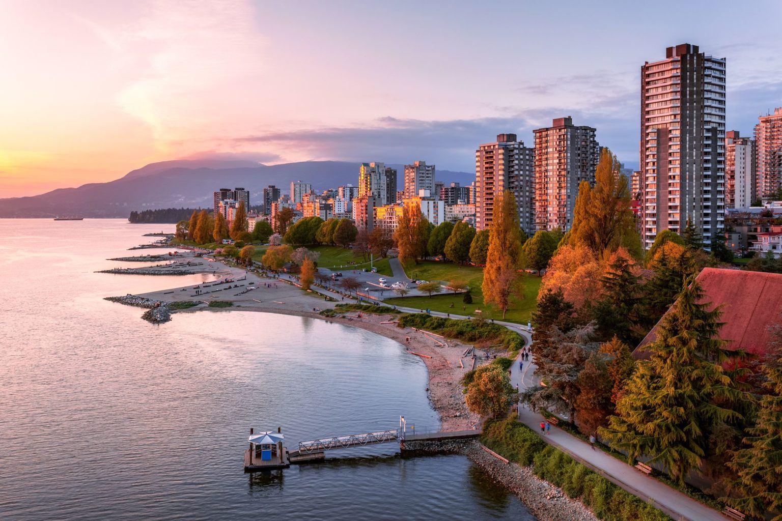 A picture of the downtown Vancouver waterfront by English Bay, in the contact us section