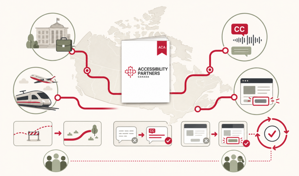 A Canada-wide route connects accessible employment, transportation, communications, and digital services through ongoing barrier removal.